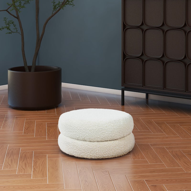 18.5" Floor Cushion Footrest Upholstered Ottoman, Ivory White Boucle