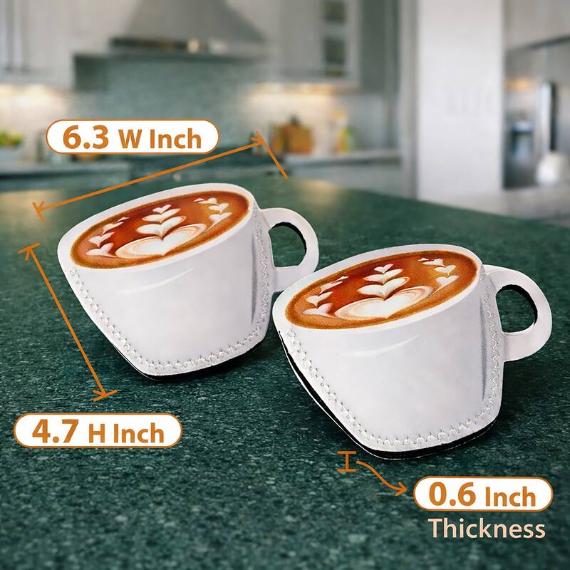 Creative Home Set of 2 Coffee Mug Design Neoprene Heat-Resistant Oven Mitts, Grabbers - 6.3" x 4.7" x 0.3"