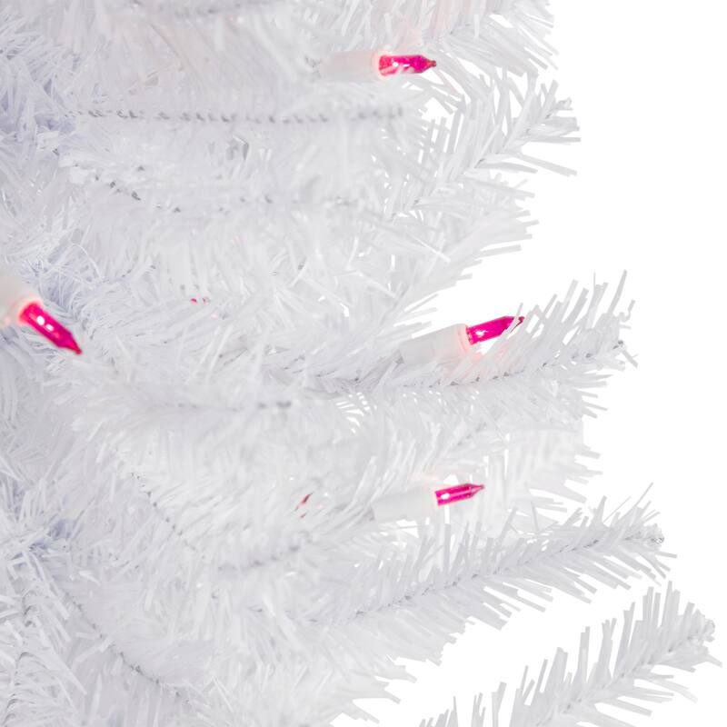 3' Woodbury White Pine Slim Artificial Christmas Tree, Pink Lights - 3 Foot