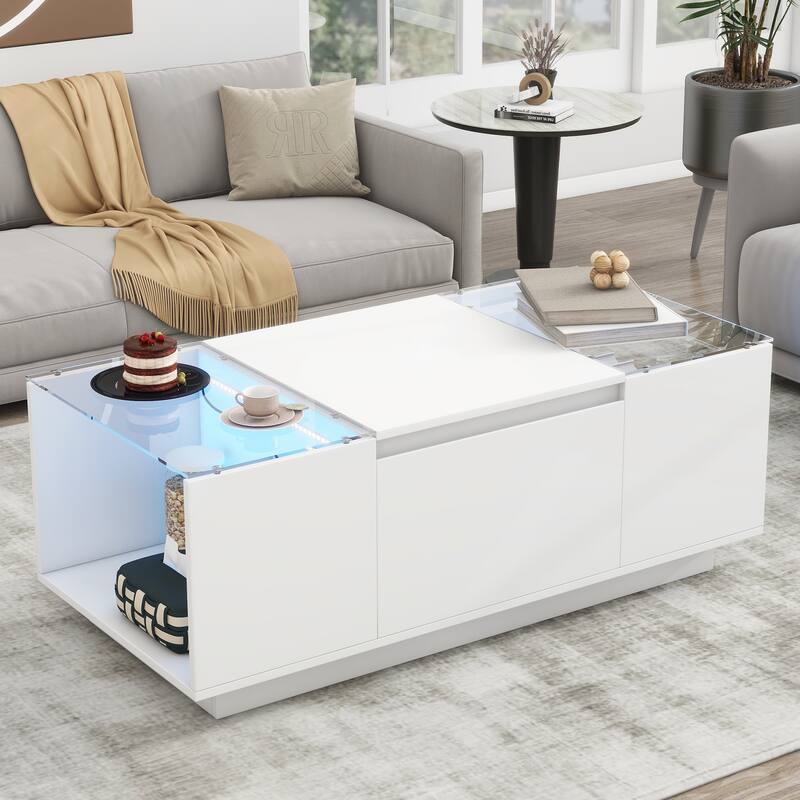 Modern Center Table with High-Gloss Finish and Glass Tabletop
