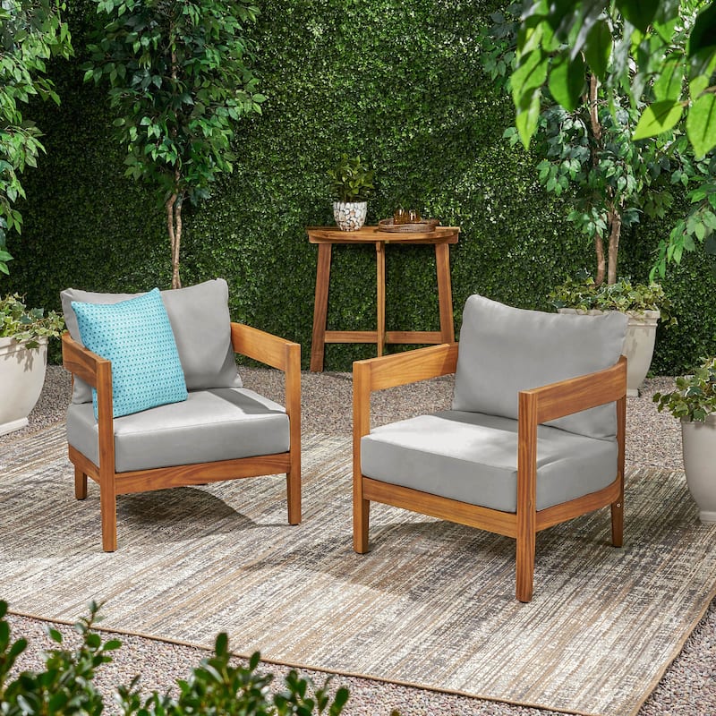 Brooklyn Outdoor Acacia Wood Club Chair with Cushions (Set of 2) by Christopher Knight Home