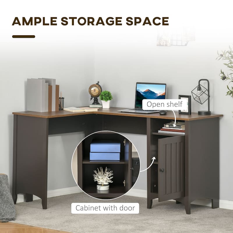 HOMCOM L-Shaped Computer Desk with Open Shelf and Storage Cabinet, Corner Writing Desk with Adjustable Shelf