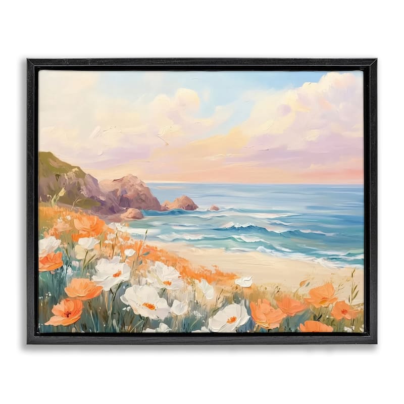Stupell Poppies by Beach Bay Framed Floater Canvas Wall Art Design By Arlington Prints - 31 x 25 - Black