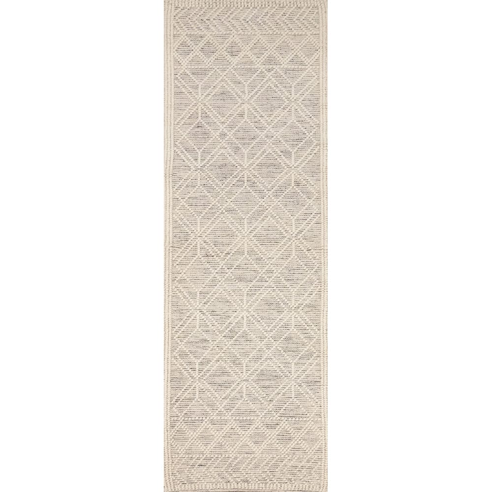 Hand Knotted Oriental 100% Wool Carpet Modern Geometric Beige & Ivories Modern Gotti Design Runner Rug - 9' 5'' X 2' 6''