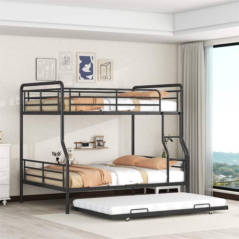Full XL Over Queen Metal Bunk Bed with Twin Size Trundle