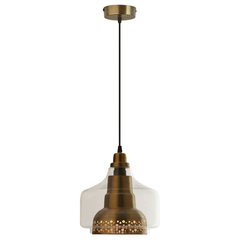 Lydia River of Goods Brushed Brass Bell-Shaped Pendant Light with Clear Glass Shade - 7" x 7" x 12/77" - Brass/Clear - 7" x 7" x 12/77"