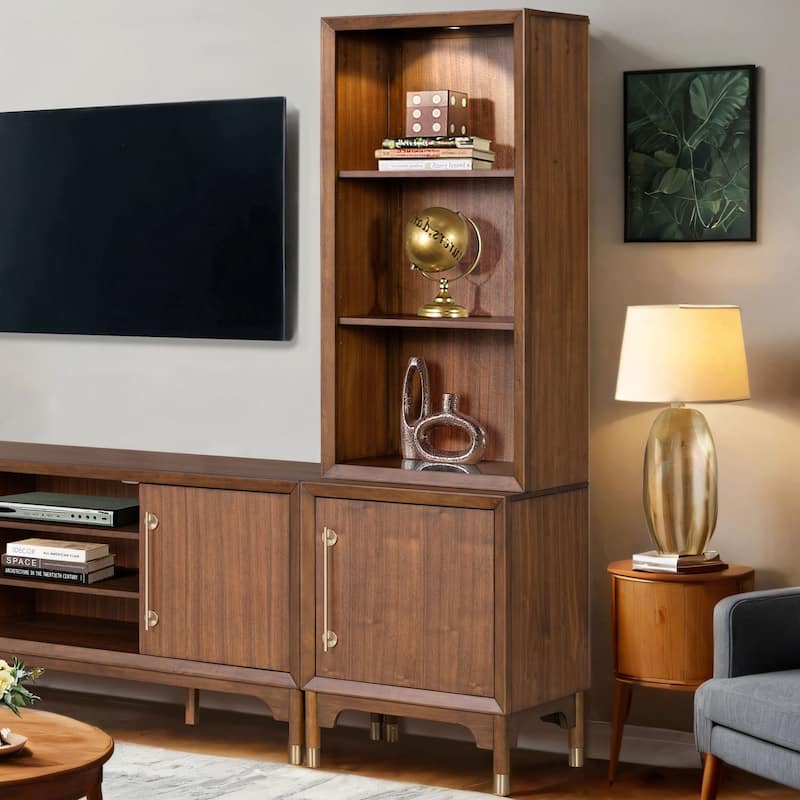 Furniture of America Forma Mid-Century Modern Walnut 24-inch Pier Set with LED Light and 6 Shelves - Left Pier Set