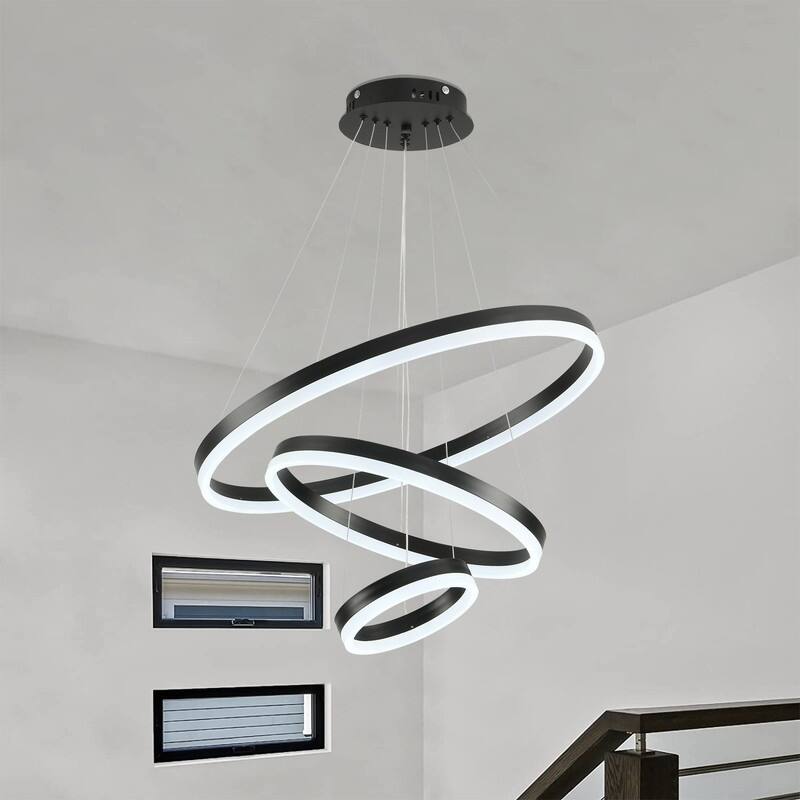 3-Rings Chandelier Modern LED Chandelier Black,Tiered 6 Ring LED Light