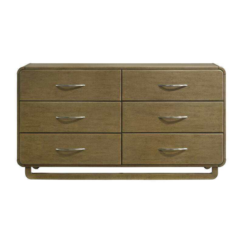 6 Drawers Wooden Dresser with Matte Nickel Hardware in Nutmeg - Nutmeg - 6-drawer