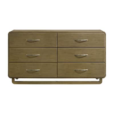 6 Drawers Wooden Dresser with Matte Nickel Hardware in Nutmeg