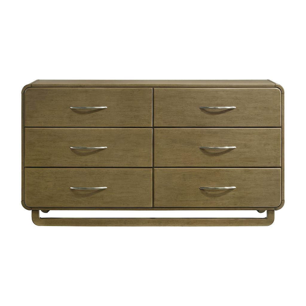 6 Drawers Wooden Dresser with Matte Nickel Hardware in Nutmeg