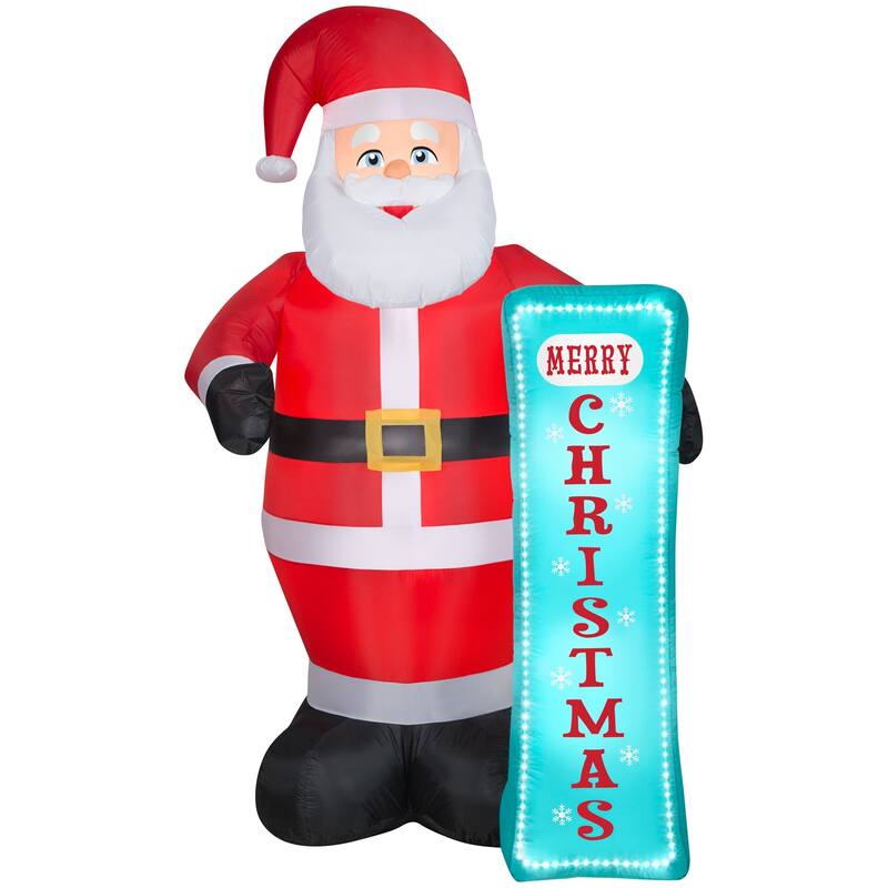 Gemmy Christmas Inflatable Santa with Sign, 7 ft Tall