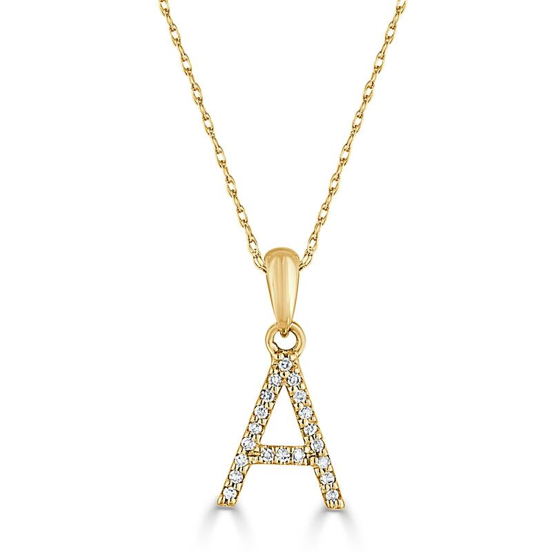 Joelle Collection 1/10 ctw Diamond Initial Pendant Necklace 14K Gold adjustable 16 to 18 inch Chain - Personalized Gift - A - Yellow