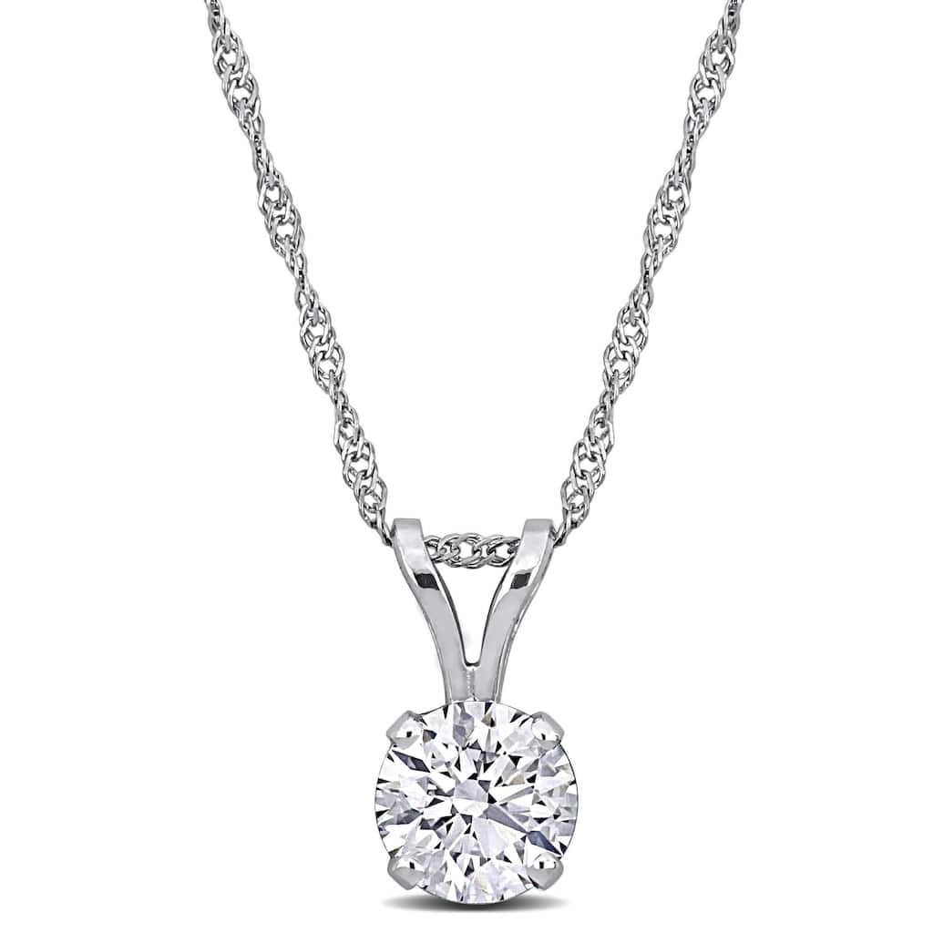1 ct TW Lab Grown Diamond Solitaire Pendant With Chain 14k White Gold
