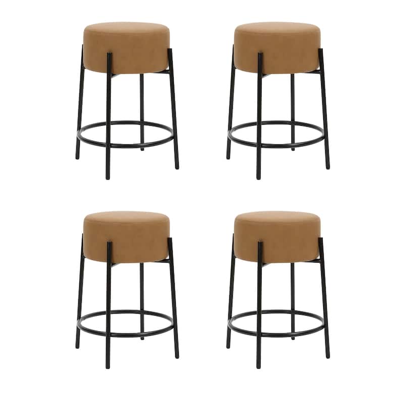 Isaac Modern Backless Metal Round Bar Stool with Boucle Padded Seat and Metal Base