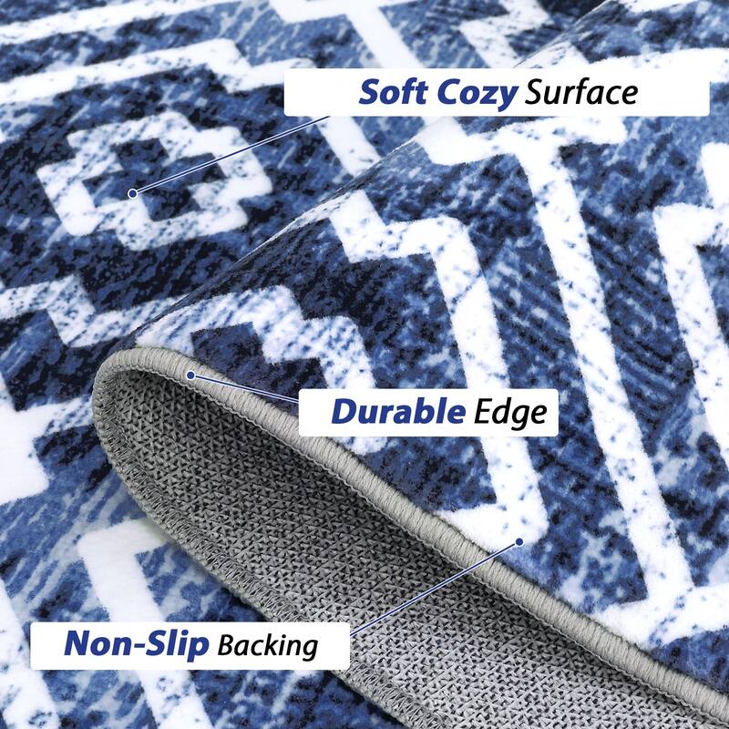 Geometric Area Rugs for Living Room Bedroom Distressed Washable Accent Rug Non-Slip Low Pile Carpet