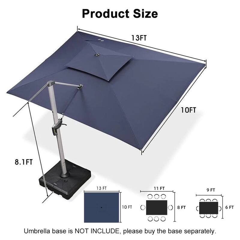PURPLE LEAF Double Top 9x11/10x12/10x13ft Rectangle Umbrella Large Cantilever Outdoor Classic Umbrella with Base