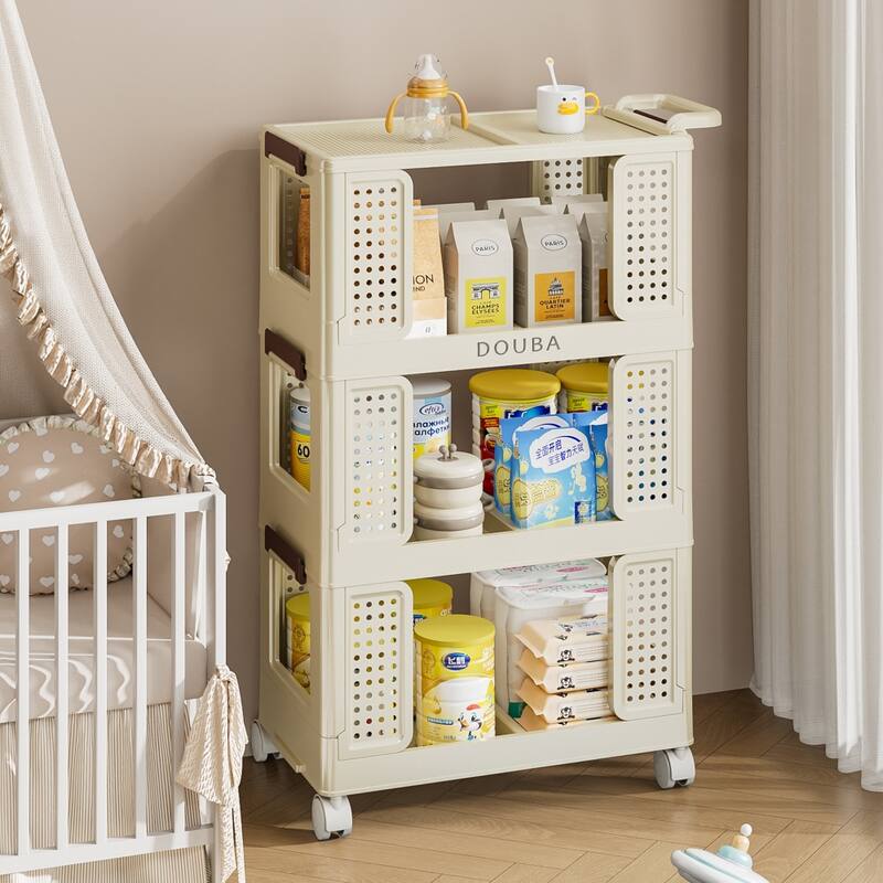 3-Tier Kitchen Storage Cart with Lockable Wheels
