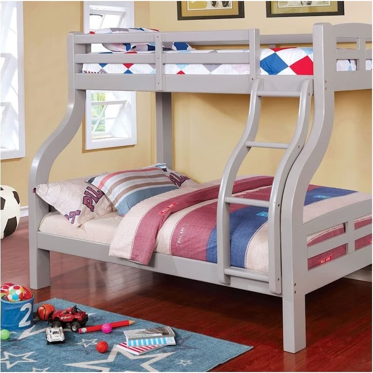 Transitional Twin Over Full Bunk Bed with Curved Ladder and Wood Design