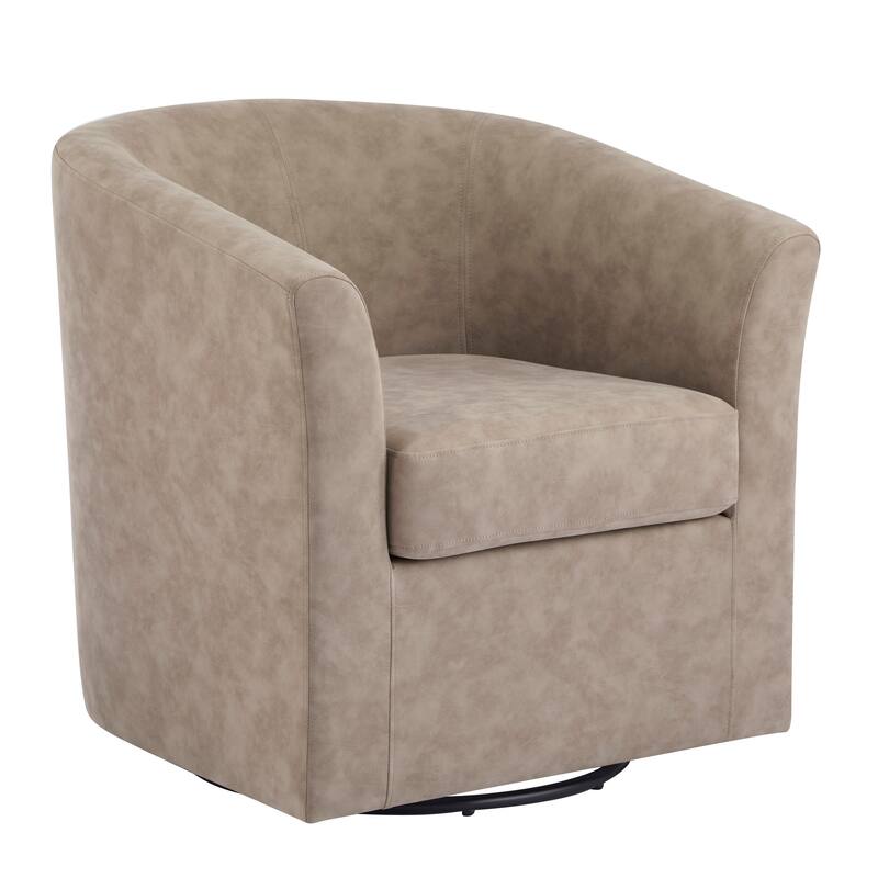 Roomfitters Wilmore Faux Leather Swivel Barrel Accent Chair, Modern 360-Degree Lounge Seating