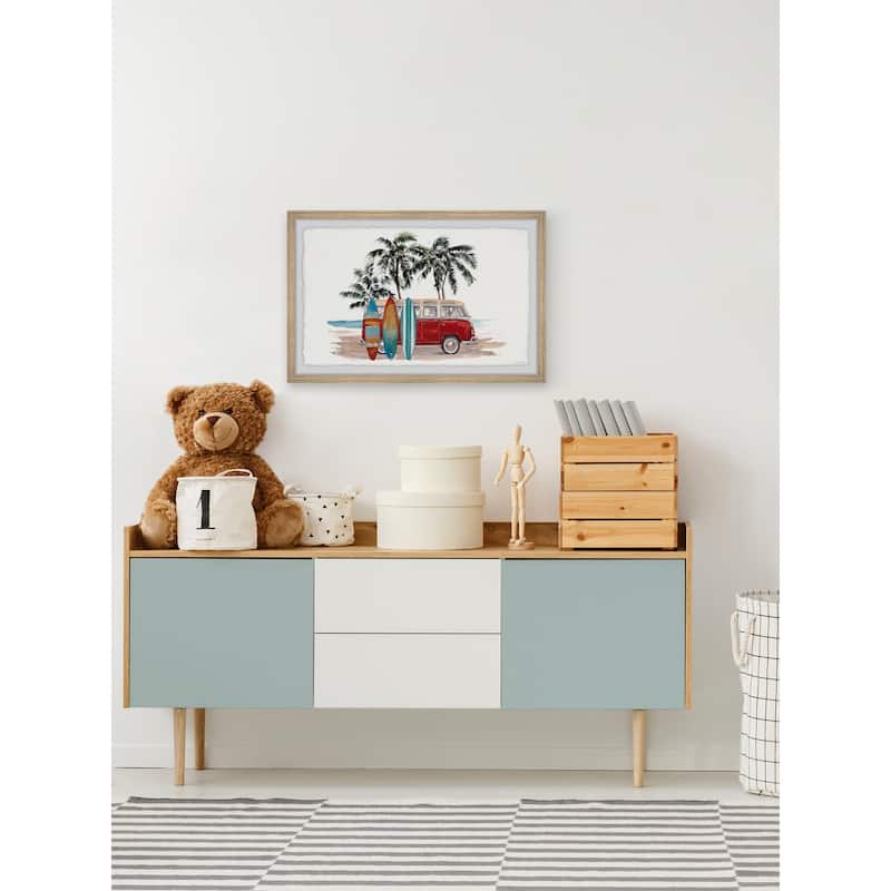 'Red Surf Van' Framed Painting Print