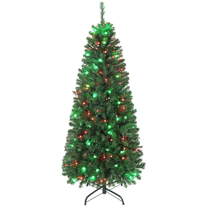 HOMCOM 5ft Prelit Xmas Tree: Colorful LED, Remote, 12 Modes, Timer, Slim Fir, Green