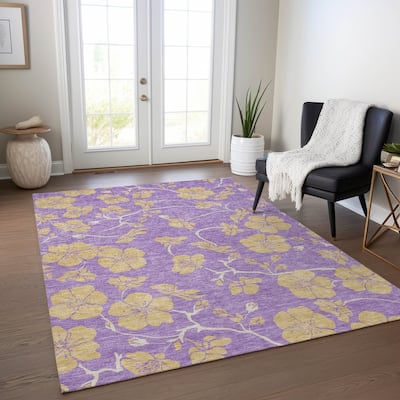 Machine Washable Indoor/ Outdoor Floral Zen Chantille Rug