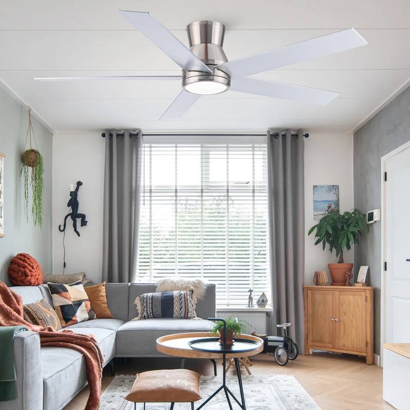 YUHAO AeroLite 48 in. Indoor White Low Profile Standard Ceiling Fan with Bright White Integrated LED Light Kit, Remote Included