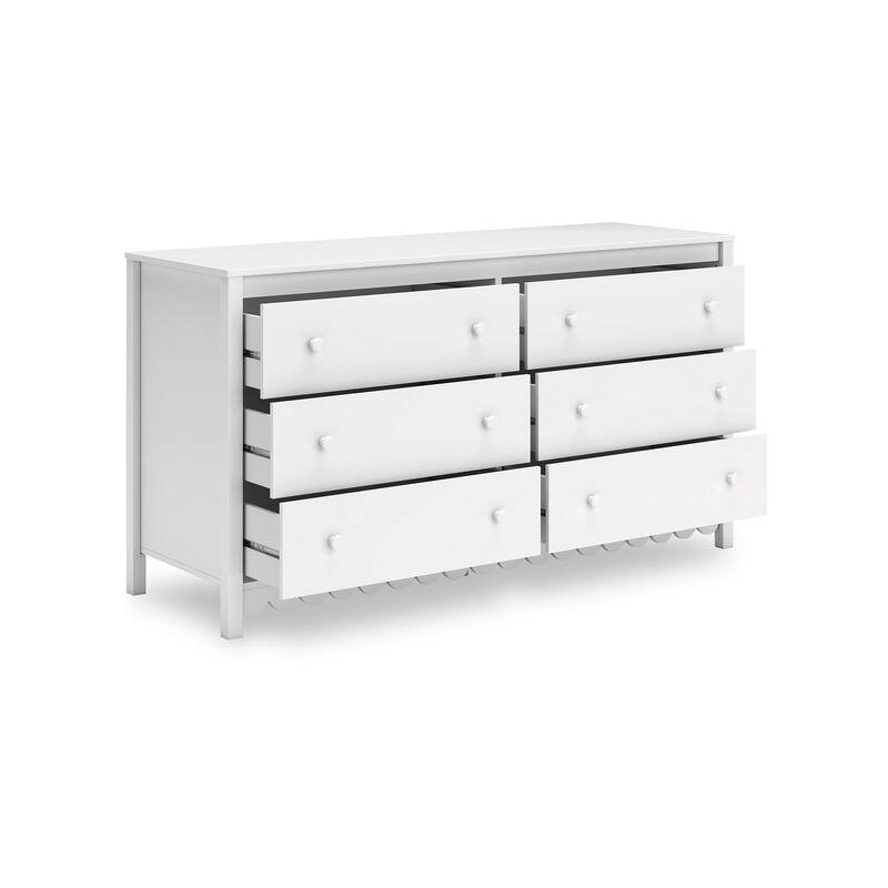 Kally Wide Dresser, 6 Drawers, Modern Matte White Wood Finish, 61 Inch