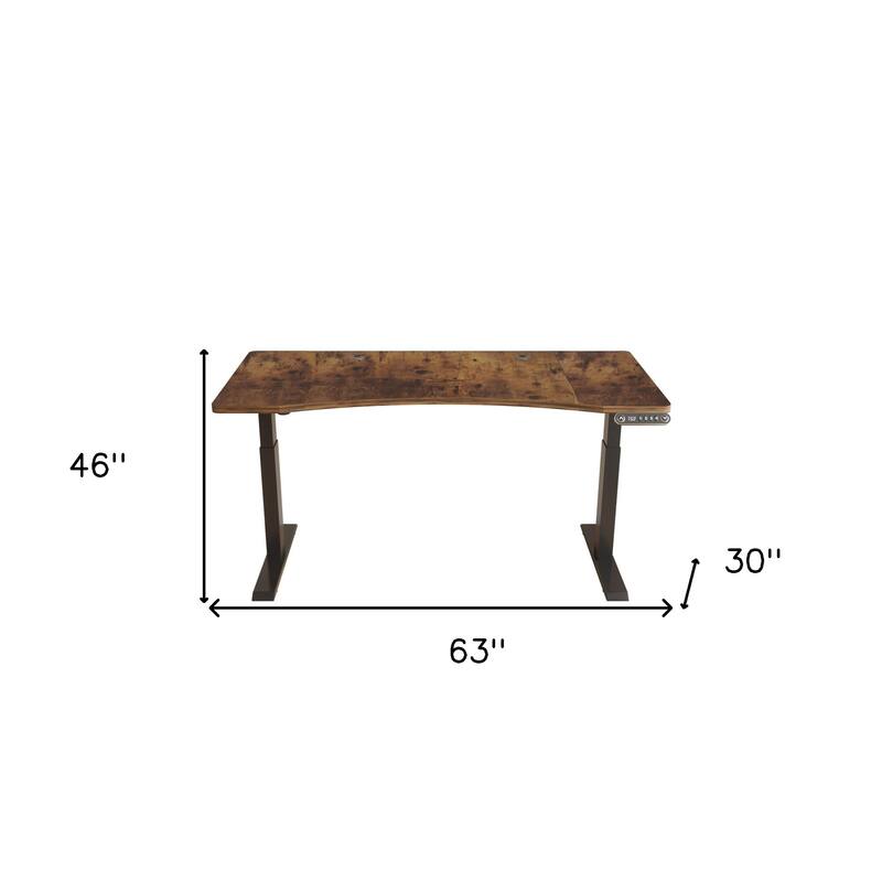 HomeRoots Adjustable Brown and Black Wood and Stainless Steel Rolling Standing Desk