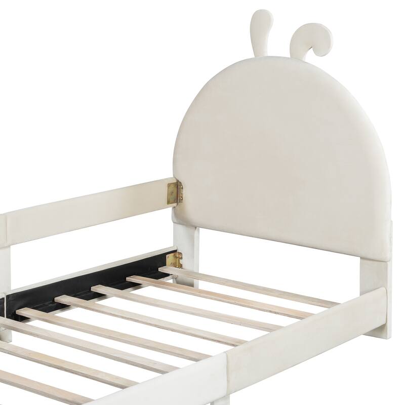 Twin Size Upholstered Daybed with Rabbit Ear Shaped Headboard for Home Office