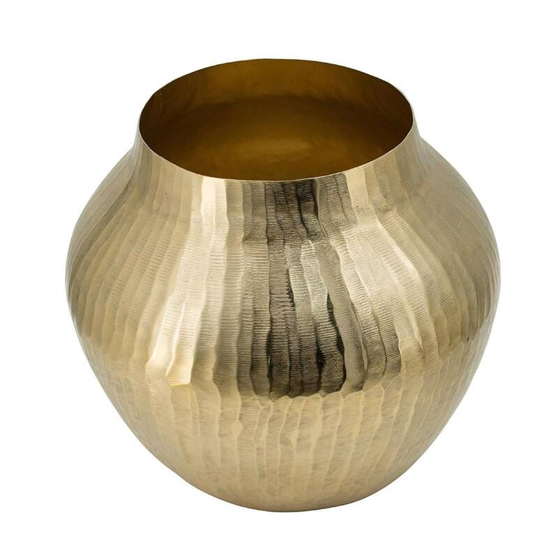 9" Gold Hammered Aluminum Round Table Vase - 12.00