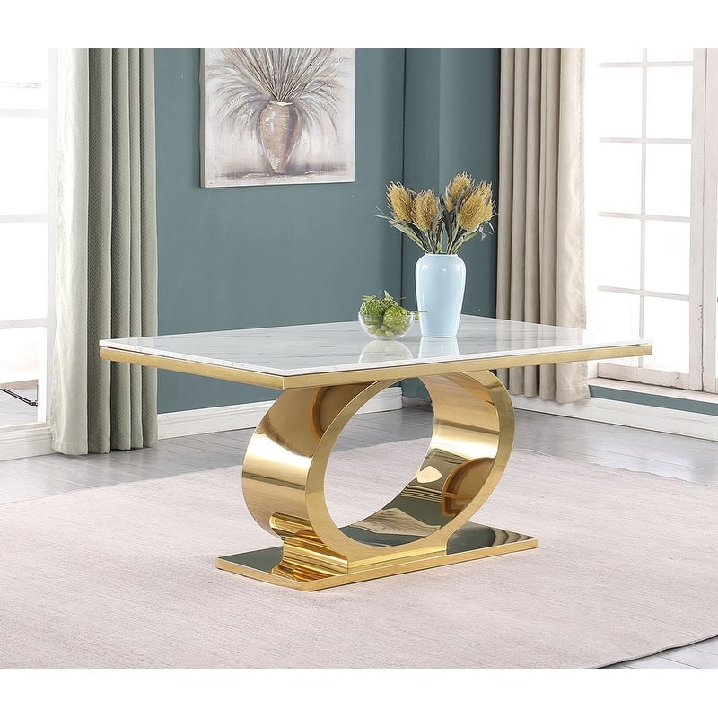 Best Quality Furniture White Marble Dining Table - Small - Gold