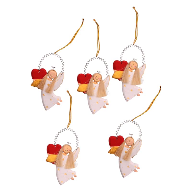 Novica Handmade Loving Angels Wood Ornaments (Set Of 5)
