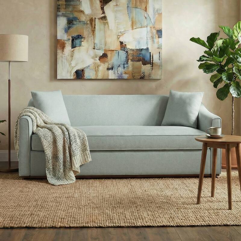 Christopher Knight Home - Rowan Modern 75.78" Chenille Upholstered 3-Seater Sofa with Solid Wood Legs & Throw Pillows