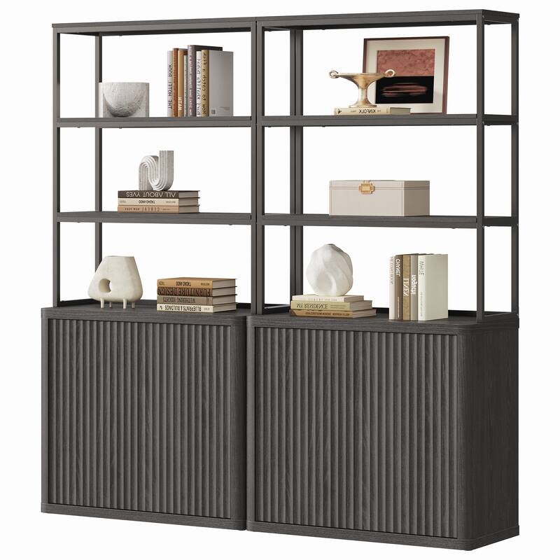 70.8"H Shelving Unit with 2 Doors:Transforming Kitchen and Study Spaces