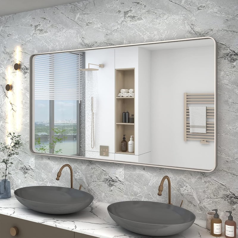 Aluminum alloy Framed Tempered Glass Wall Bathroom Vanity Mirror - 51" x 30" - Silver