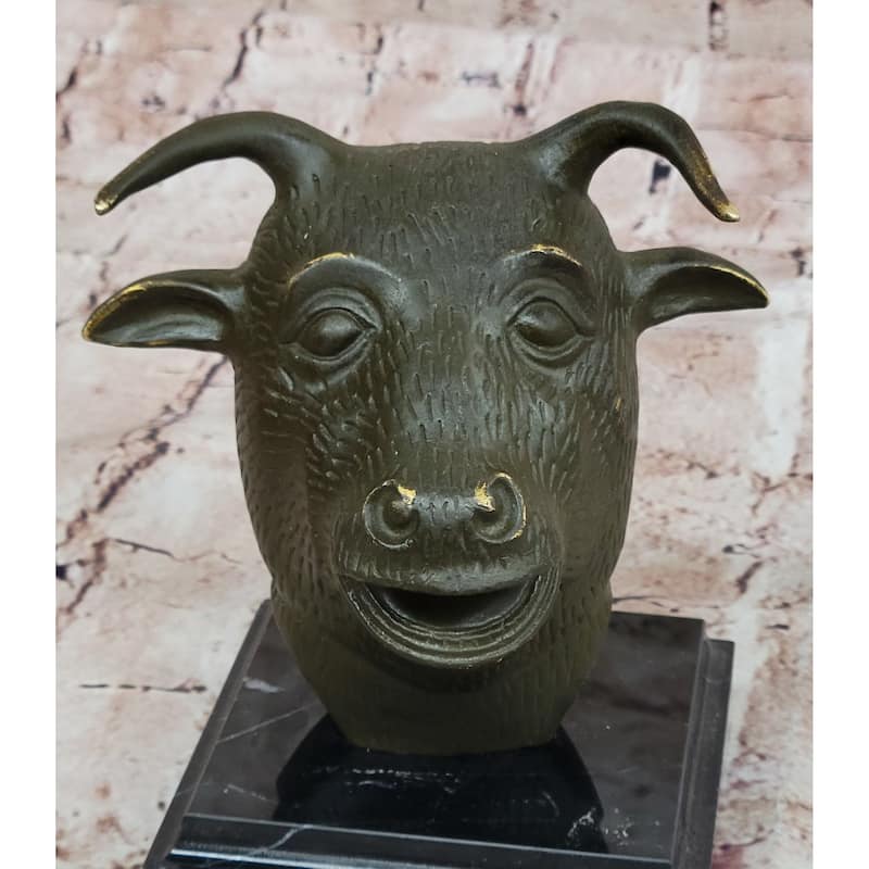 Bronze Imitative Bull Or Ox Head Statue Realistic Farmhouse Sculpture Decor