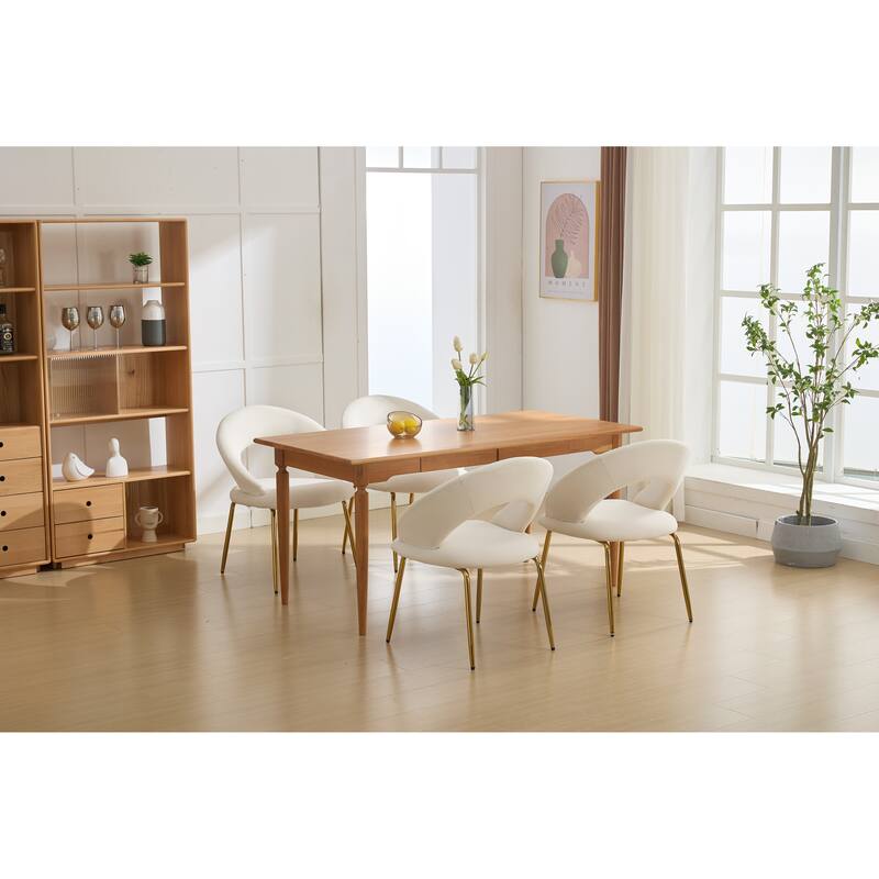 Set of 1 Dining Chairs With Curved Backrest and Golden Metal Legs