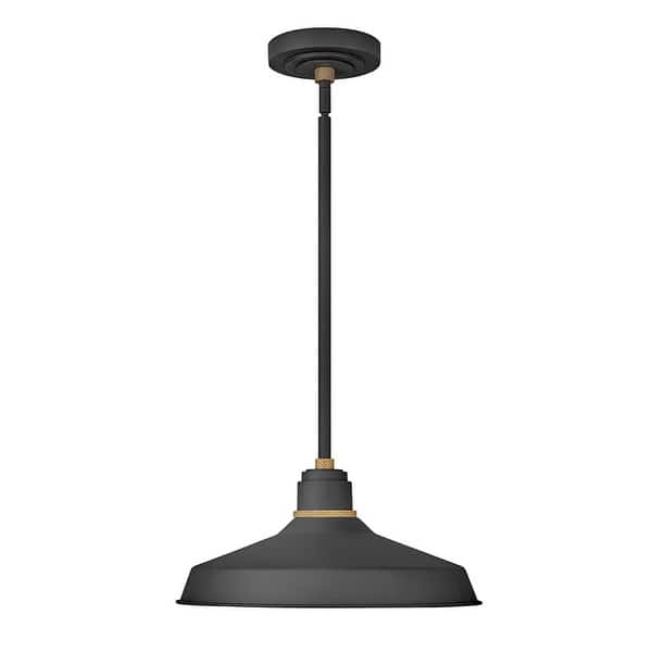 slide 2 of 8, Hinkley Lighting Foundry Single Light 16" Wide Outdoor Pendant Textured Black / Brass
