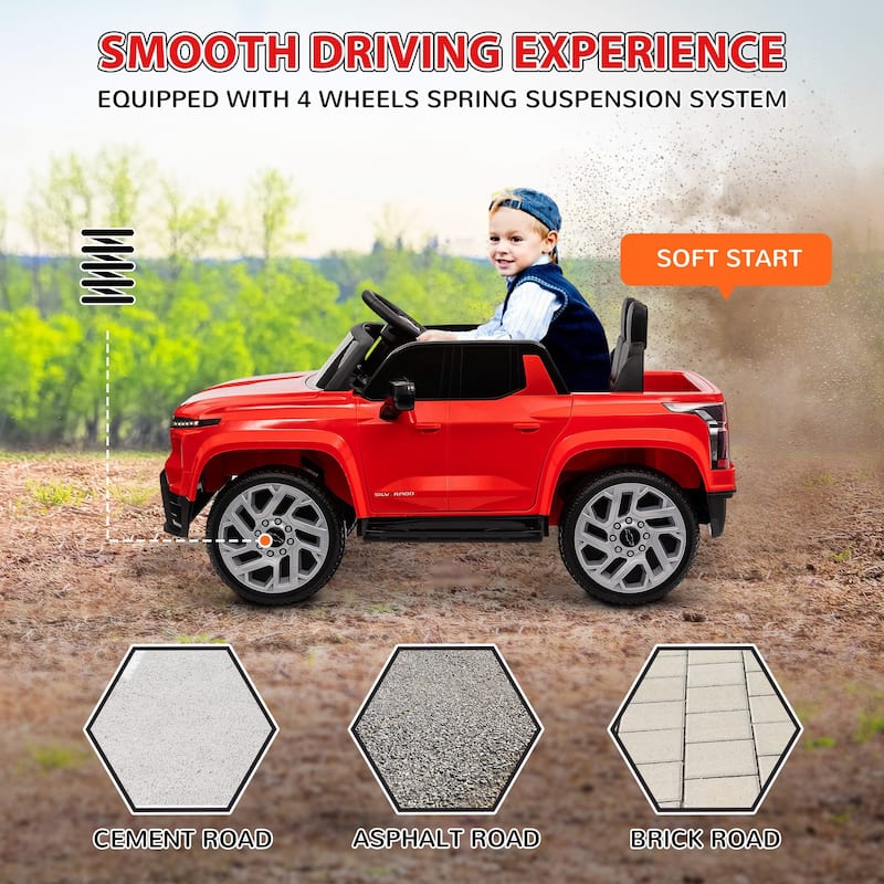 12V Kids Electric Car Ride on Car with Parent Remote Control, Red Ride-On Truck Ride on Jeep with Music