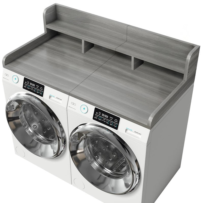 2-Tier Washer Dryer Countertop, 54" W x 27.5" D Laundry Countertop for Folding Clothes, Dual Storage & Edge Guard
