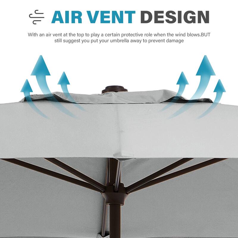 8*10ft Rectangular Patio Market Umbrella with Crank & Tilt，UV-Resistant