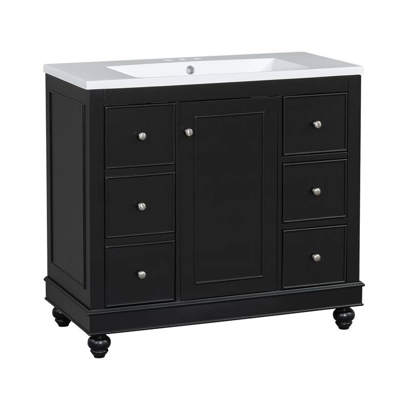GDFStudio - Mario 36" Bathroom Vanity Cabinet with 4 Drawers and 1 Soft-Close Door