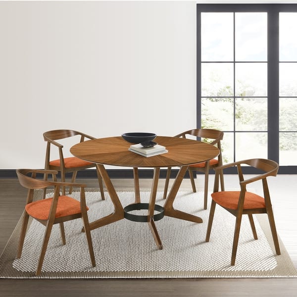 slide 2 of 92, Set of 2/4/6 - Santana Mid-Century Modern Upholstered Wood Dining Chairs Set of 4 - Orange and Walnut