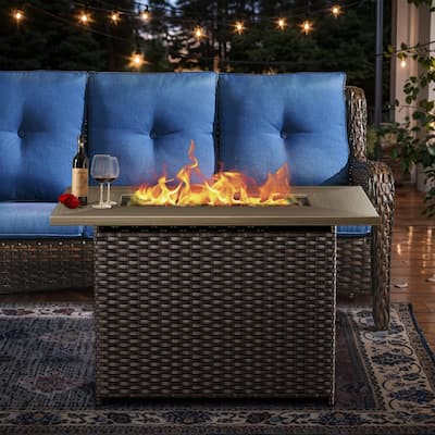Outdoor Propane Fire Pit Table - 55000 BTU, Adjustable Flames - Rectangle
