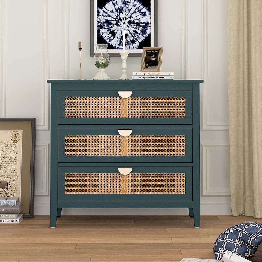 Modern Natural Rattan Nightstands With 2/3 Drawers