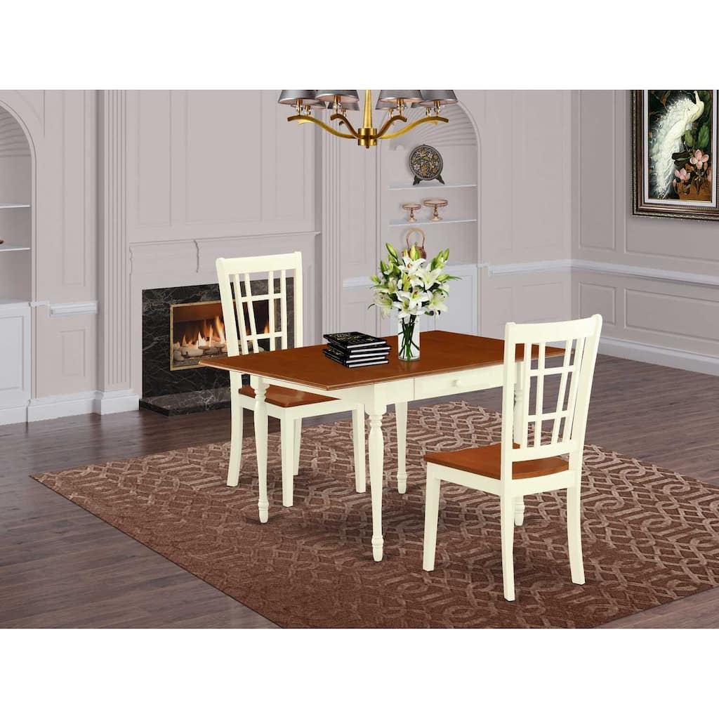 HomeStock 3-Pc Buttermilk and Cherry Finish Solid Wood Top with Dropleaf Dining Table Set