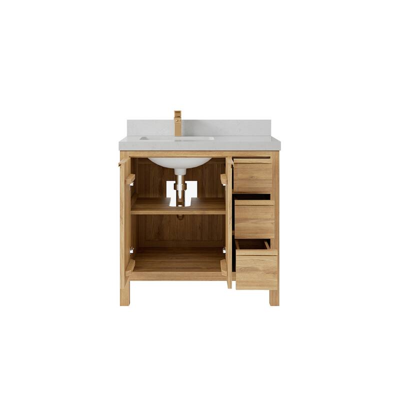 Willow Collections 36 in. W x 22 in. D Elizabeth Solid Teak Left Offset Sink Bathroom Vanity with Countertop