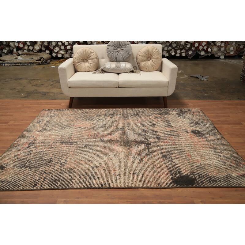 Hand Knotted Oriental Viscose Silk Carpet Modern All-Over Oranges & Rust Abstract Area Rug - 7' 7'' X 5' 5''